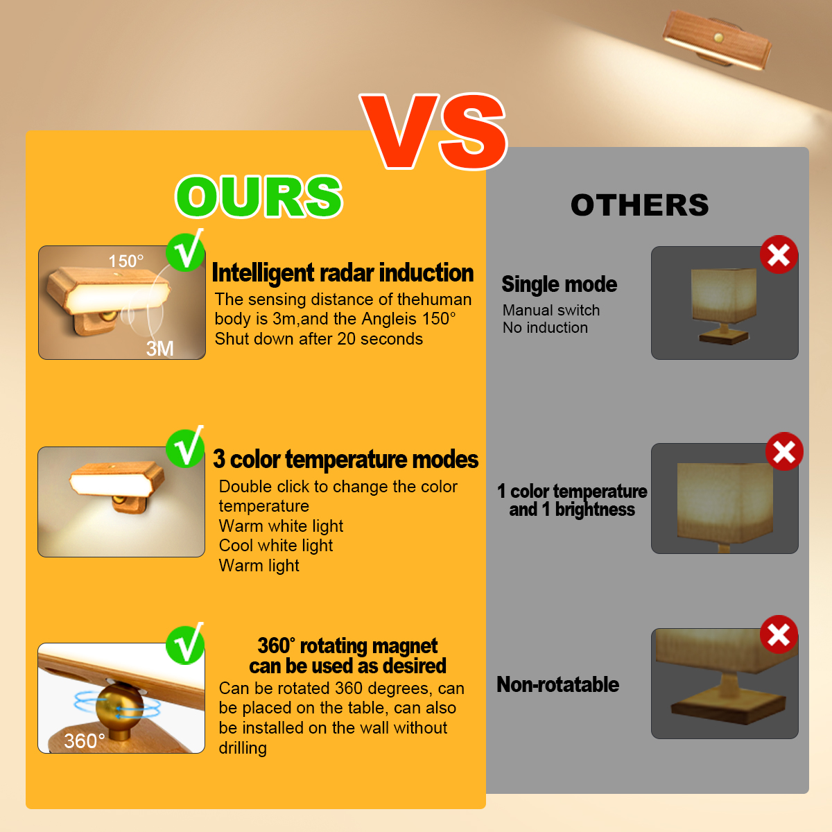 HCP263-长条形实木感应小夜灯